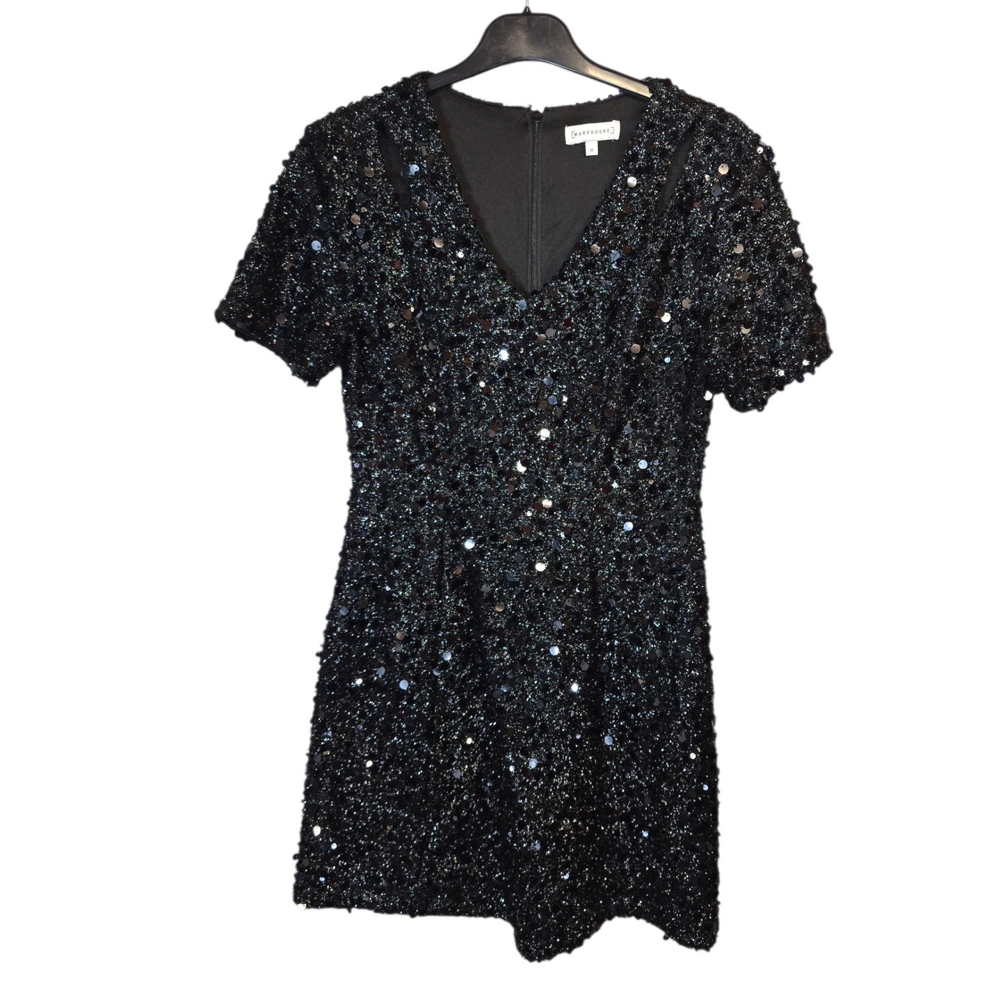 Warehouse Black Sequin Mini Dress – Size 10