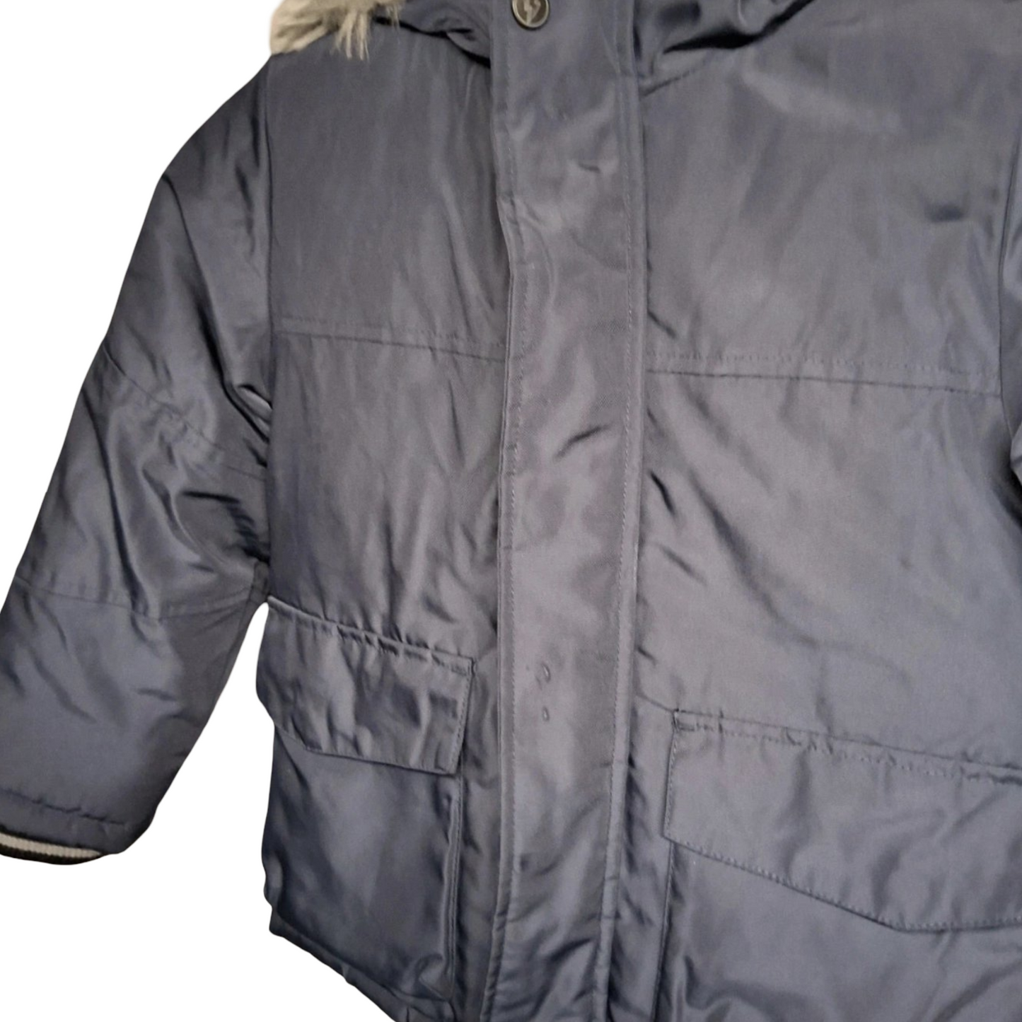 F&F Boys Navy Winter Coat – Faux Fur Hood, Age 5–6yrs