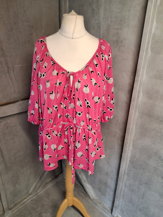 Celia Birtwell for Next Pink ¾ Sleeve Waist Tie Top – Size 18