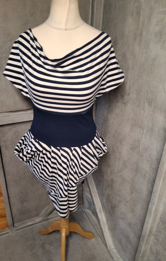 Forever Unique Navy & White Striped Peplum T-Shirt | Size 10/12 Fit