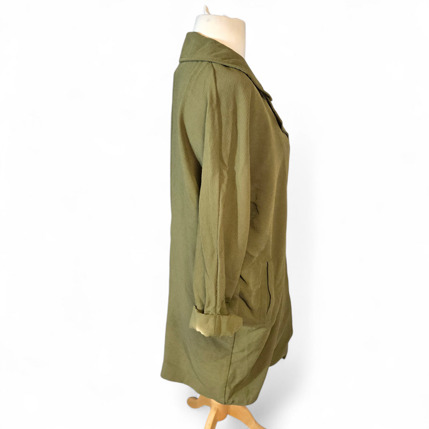 Topshop Khaki Green Oversized Midi Blazer – Size 10 – Lightweight Relaxed Fit