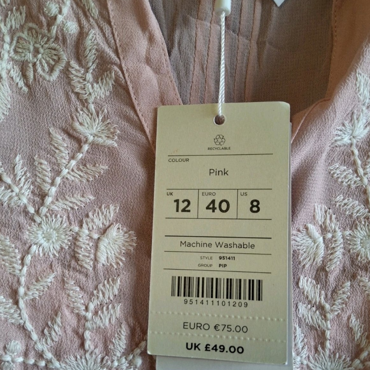 Monsoon Light Pink Embroidered Blouse – Size 12 – 100% Viscose – NWT RRP £49