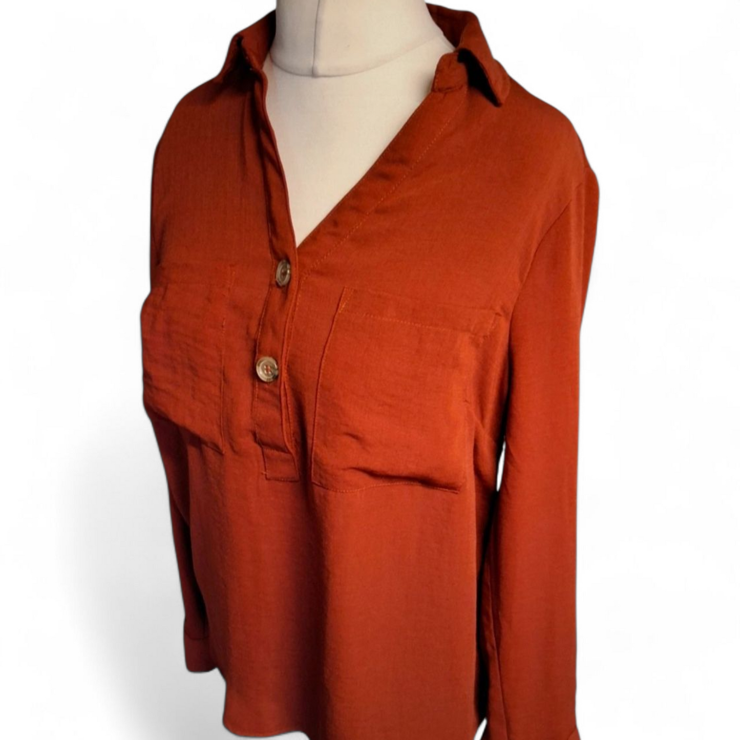 Matalan Burgundy Long Sleeve Blouse – Size 12 – Relaxed Fit with Pockets