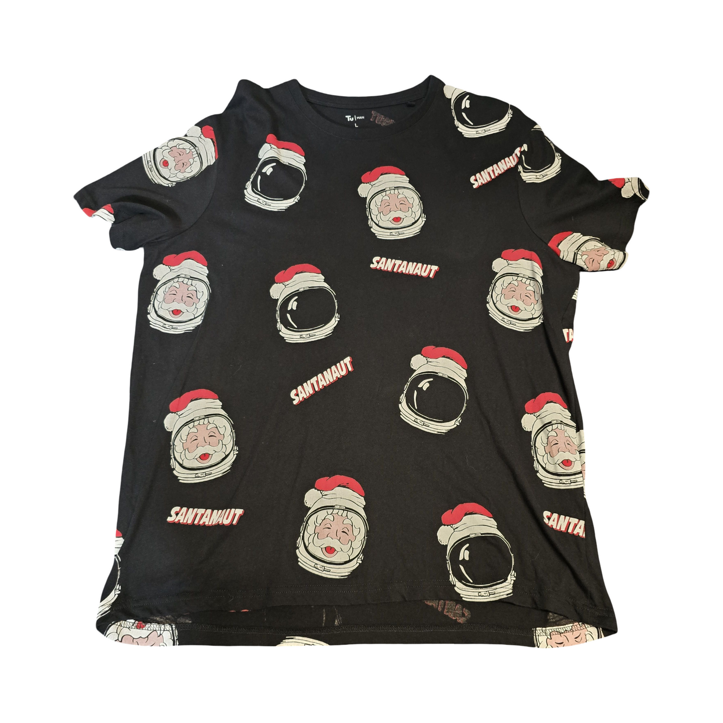 Men's TU Black 'Santanaut' Christmas T-Shirt – Size L – 100% Cotton