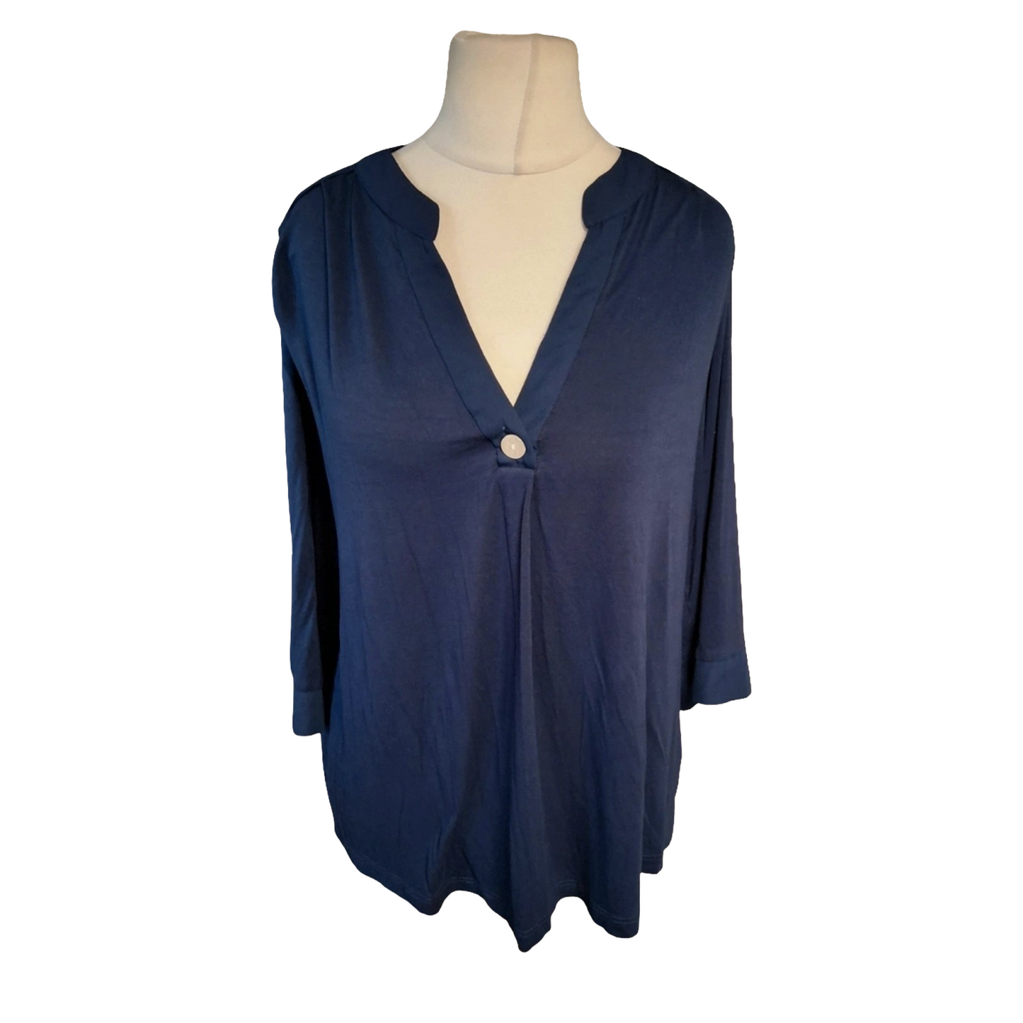 Bonmarché Navy Blue V-Neck Top – Size 24 – 3/4 Sleeves
