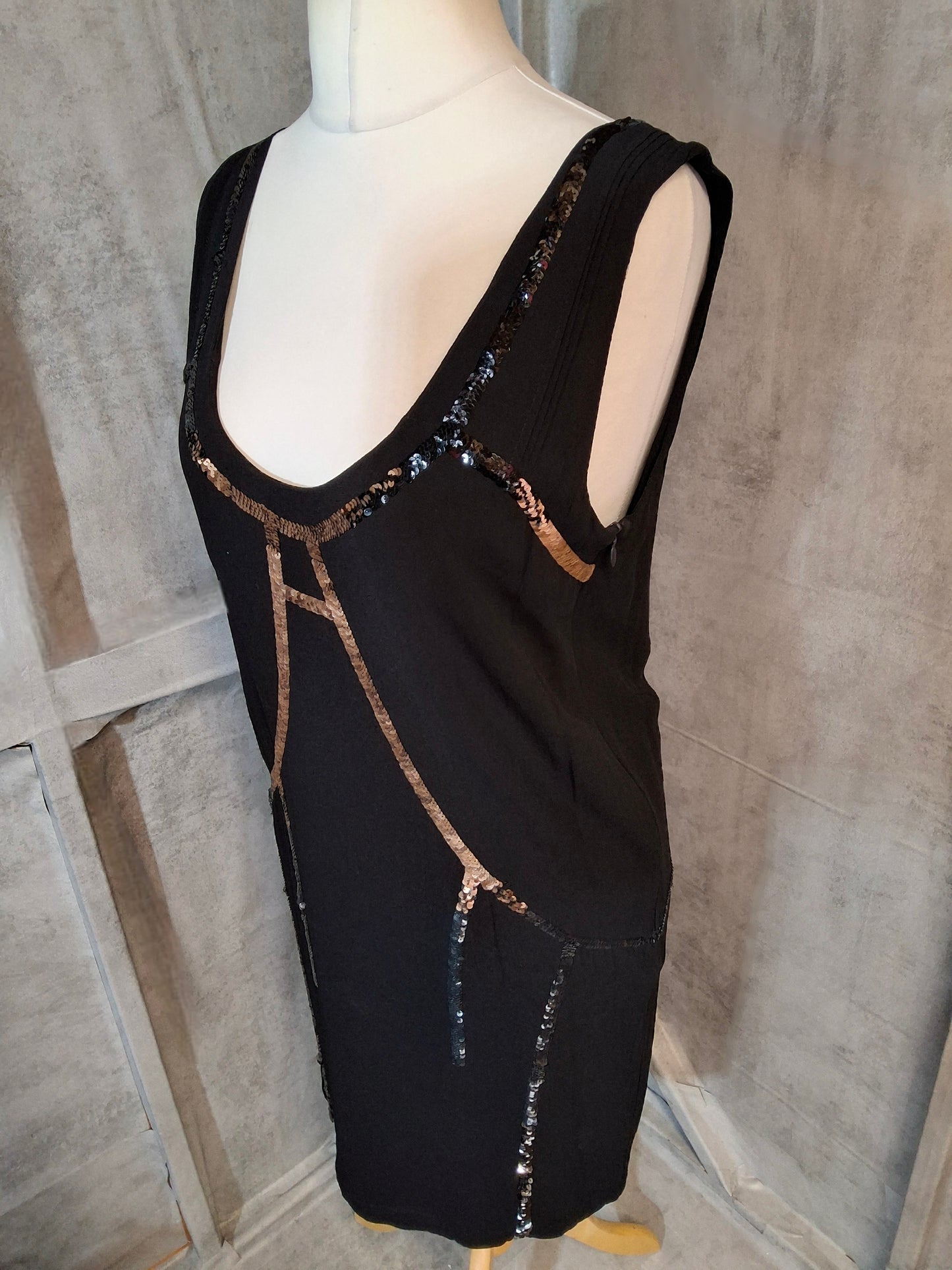 Y2K Diesel Black & Bronze Sequin Sleeveless Dress – Size M – 2000s