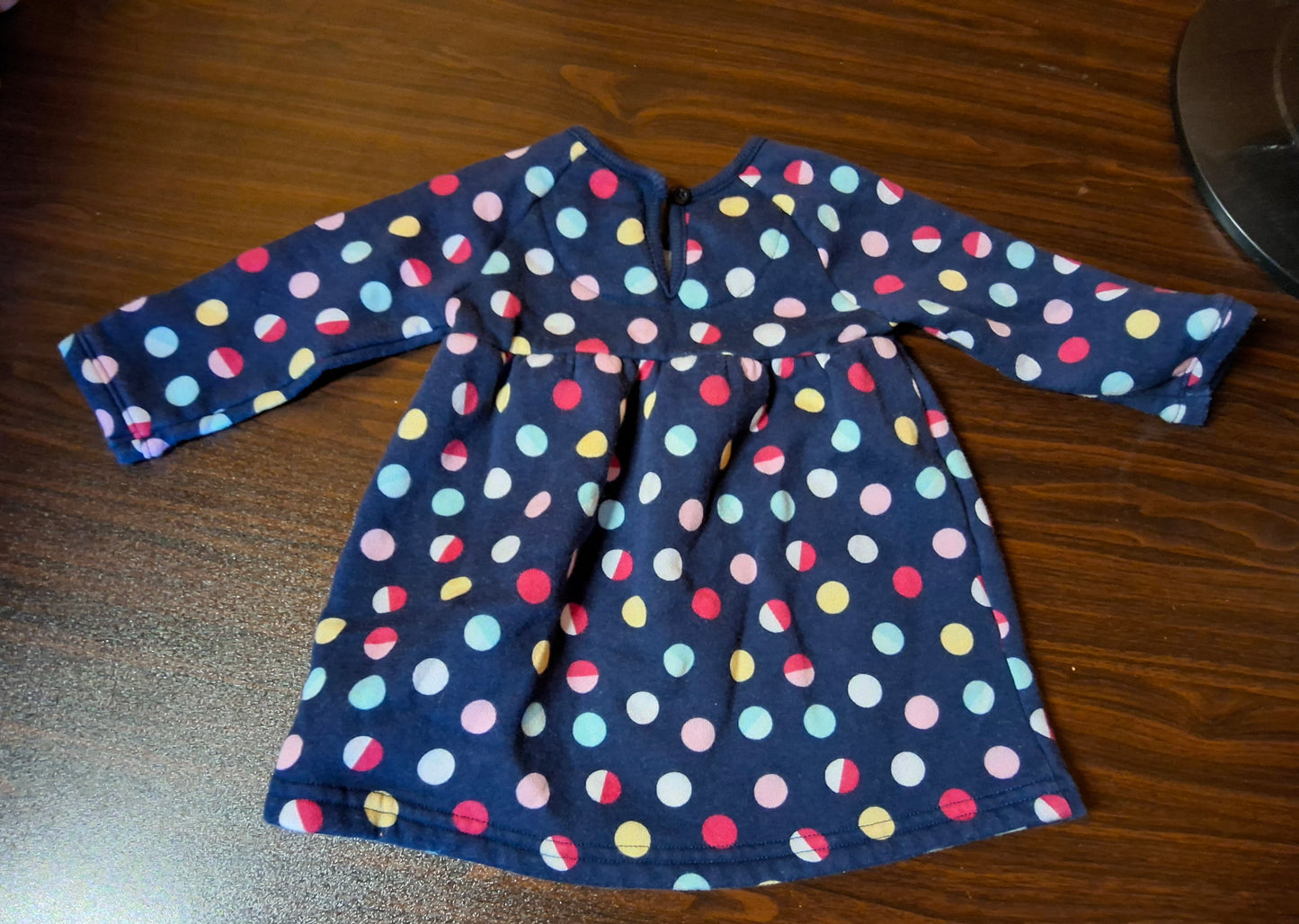 George Girls Winter Dress – 3–6 Months – 100% Cotton – Navy with Multicolour Polka Dots