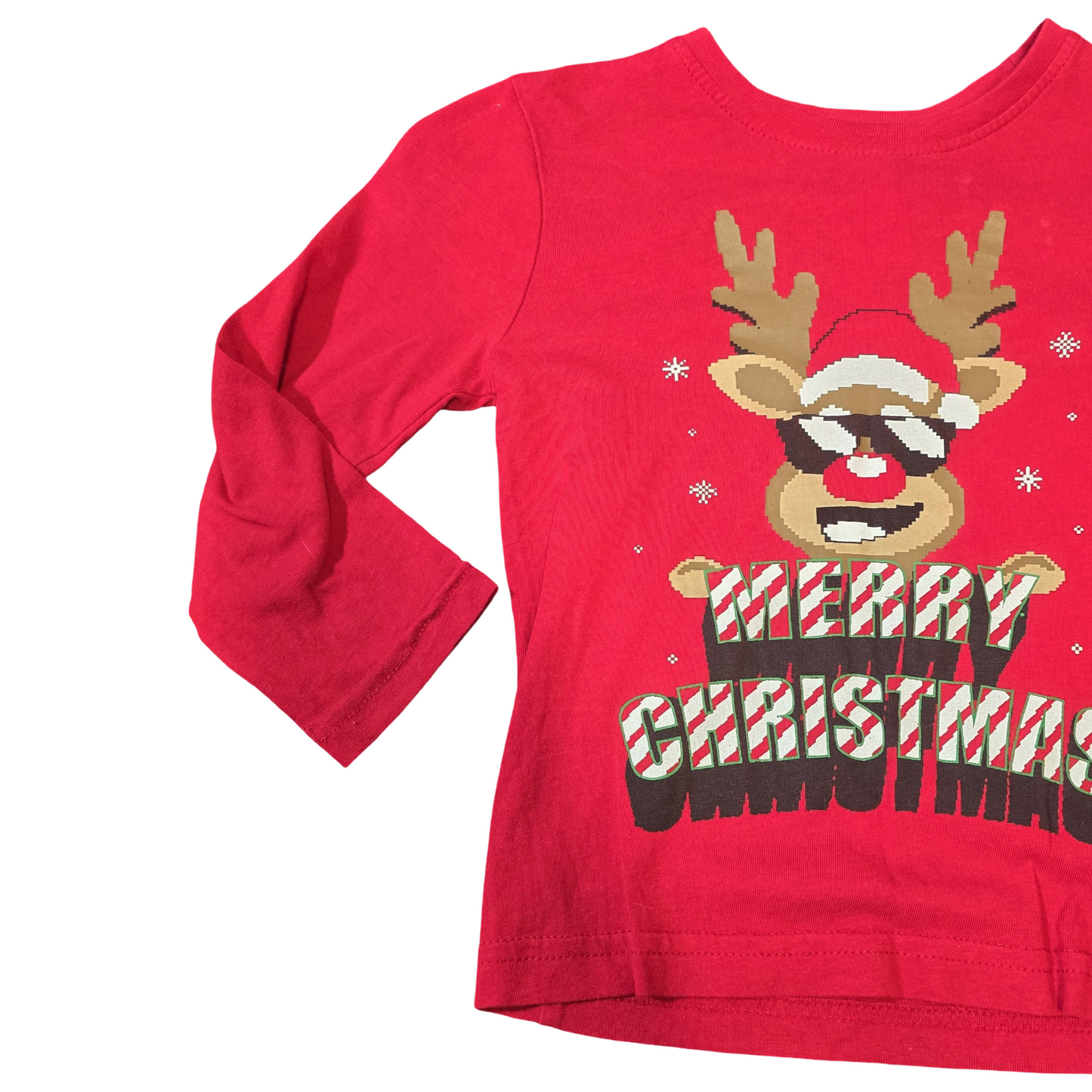 Primark Red Xmas Long Sleeve Top – Age 3–4 – Festive Reindeer Print Boys