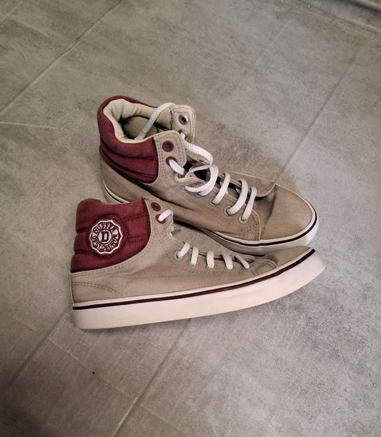 Duffer of St George Burgundy & Grey High-Top Trainers | Unisex | Lace-Up | Size 4