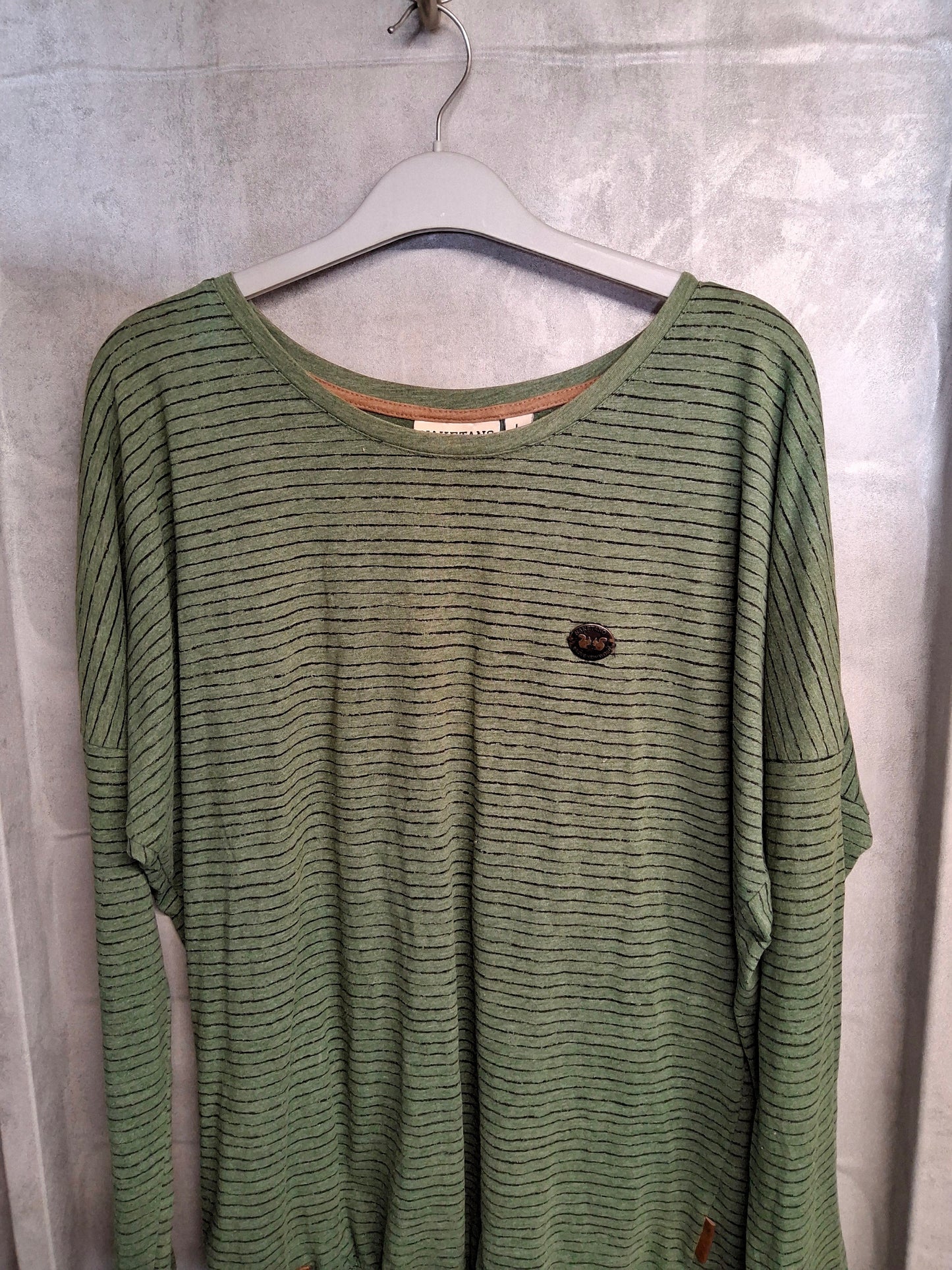 Naketano Green & Black Striped Long Sleeve Top – Size L (UK size 16) – Cotton & Polyester