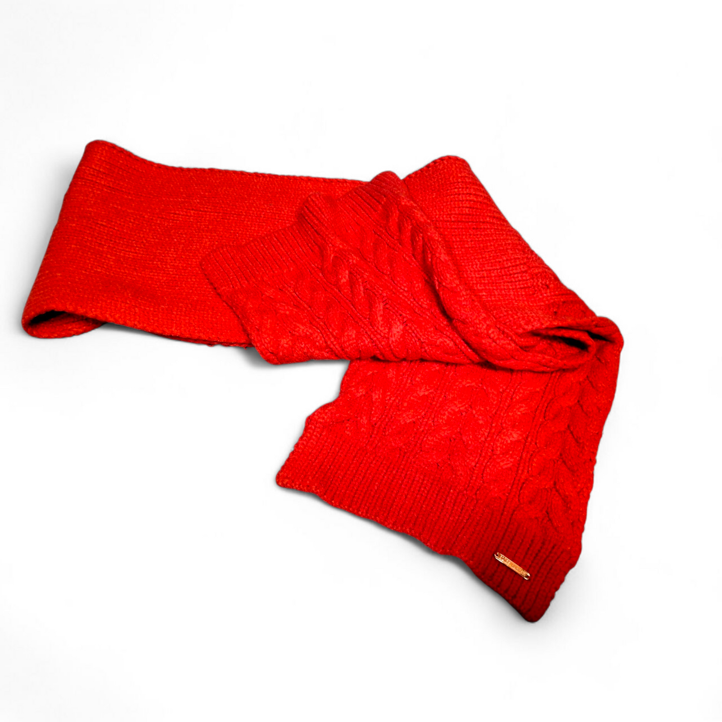 Alice Hannah Red Knitted Scarf – Cable Detail – 64" x 8"