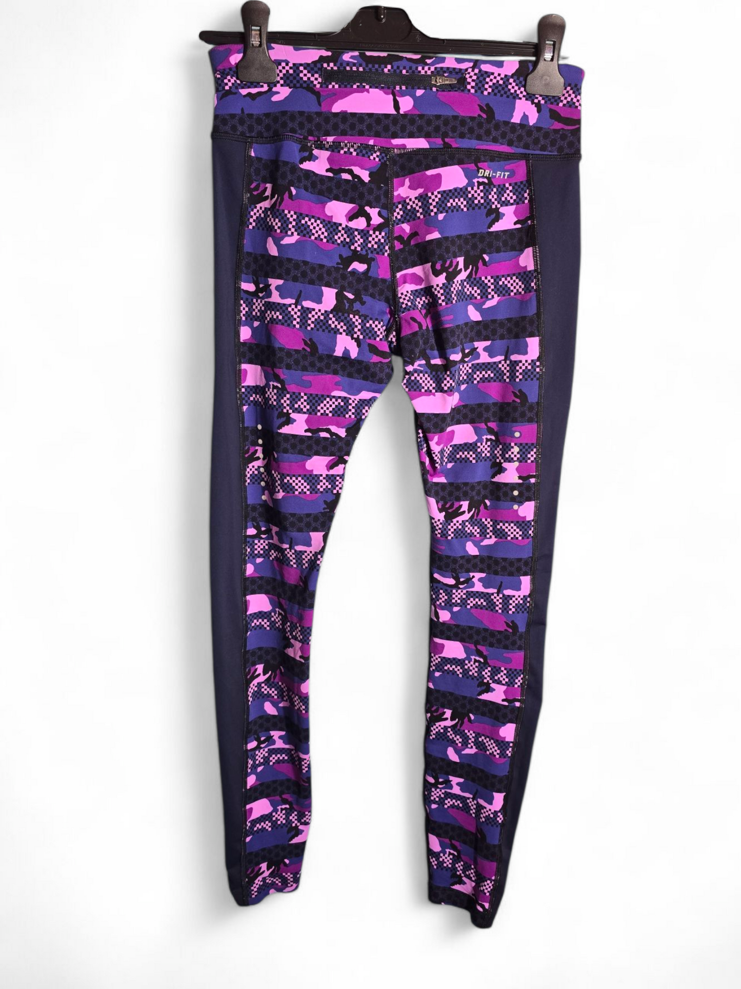 Nike Running Purple & Black Leggings – Size 8, Skinny Fit, Pockets, Elastic Waist