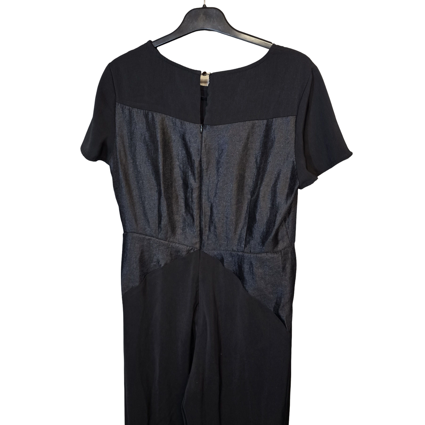 M&S Black Silky Short-Sleeve Flared Leg Jumpsuit – Size 12 Regular