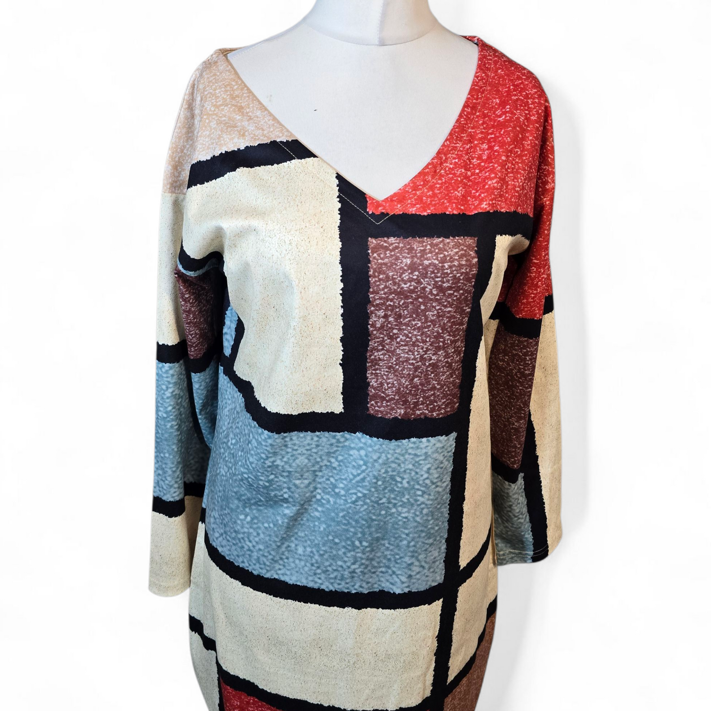 Maria & Gabriele Multicoloured Patchwork V-Neck Dress – Size M (size 14/16) – NWT