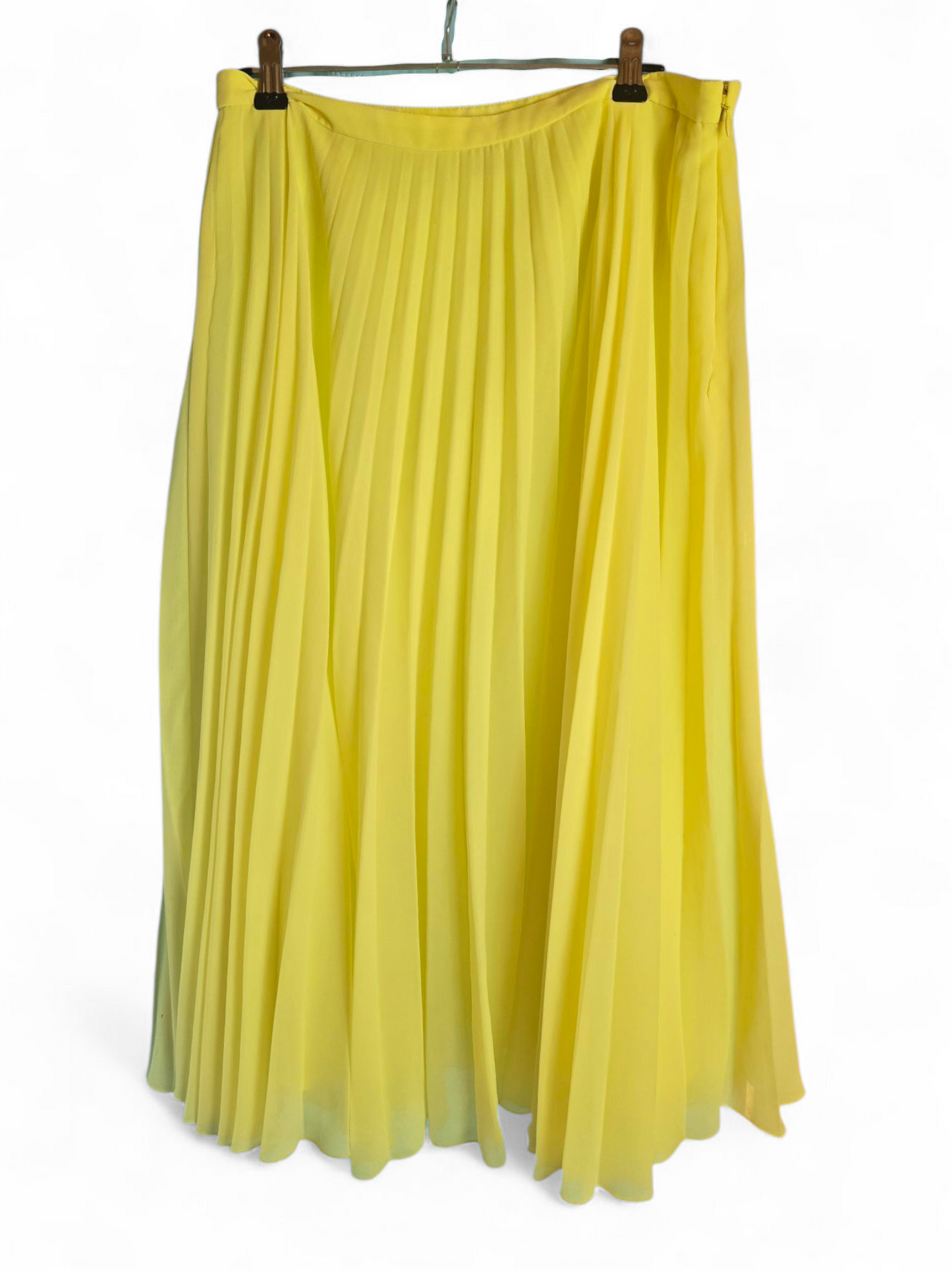ASOS Yellow Pleated Midi Skirt Size 10 – Lined, Side Zip, Lightweight Polyester, Elegant Style