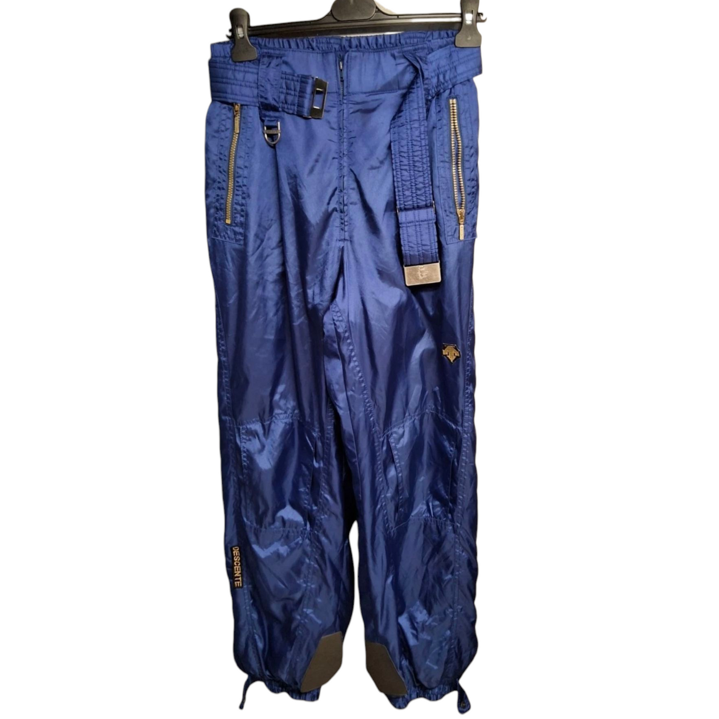 Descente Men’s Blue Ski Trousers – Belted, Cuffed Bottoms, Size W28” L41” – Polyamide