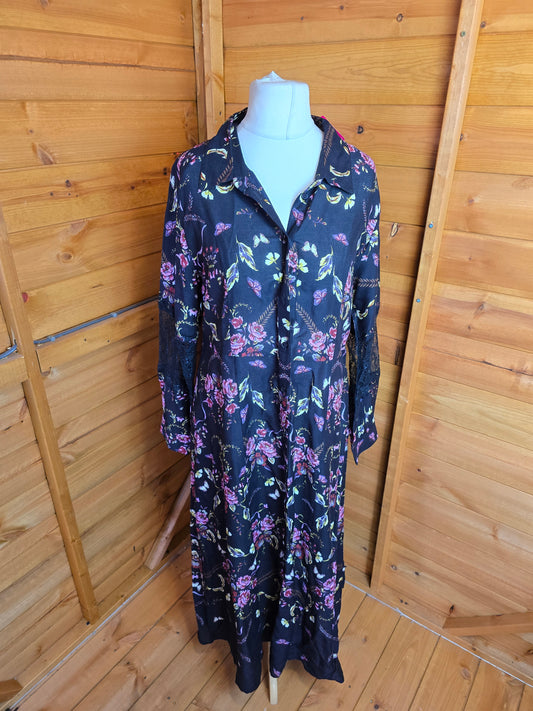 Together Black Floral Button-Up Maxi Shirtdress – Size 14, 100% Viscose