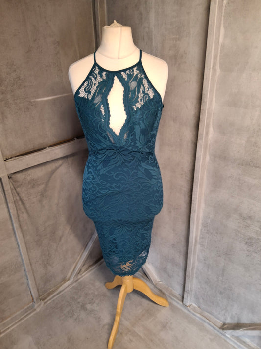 Pink Boutique Teal Lace Bodycon Dress – Size 10

