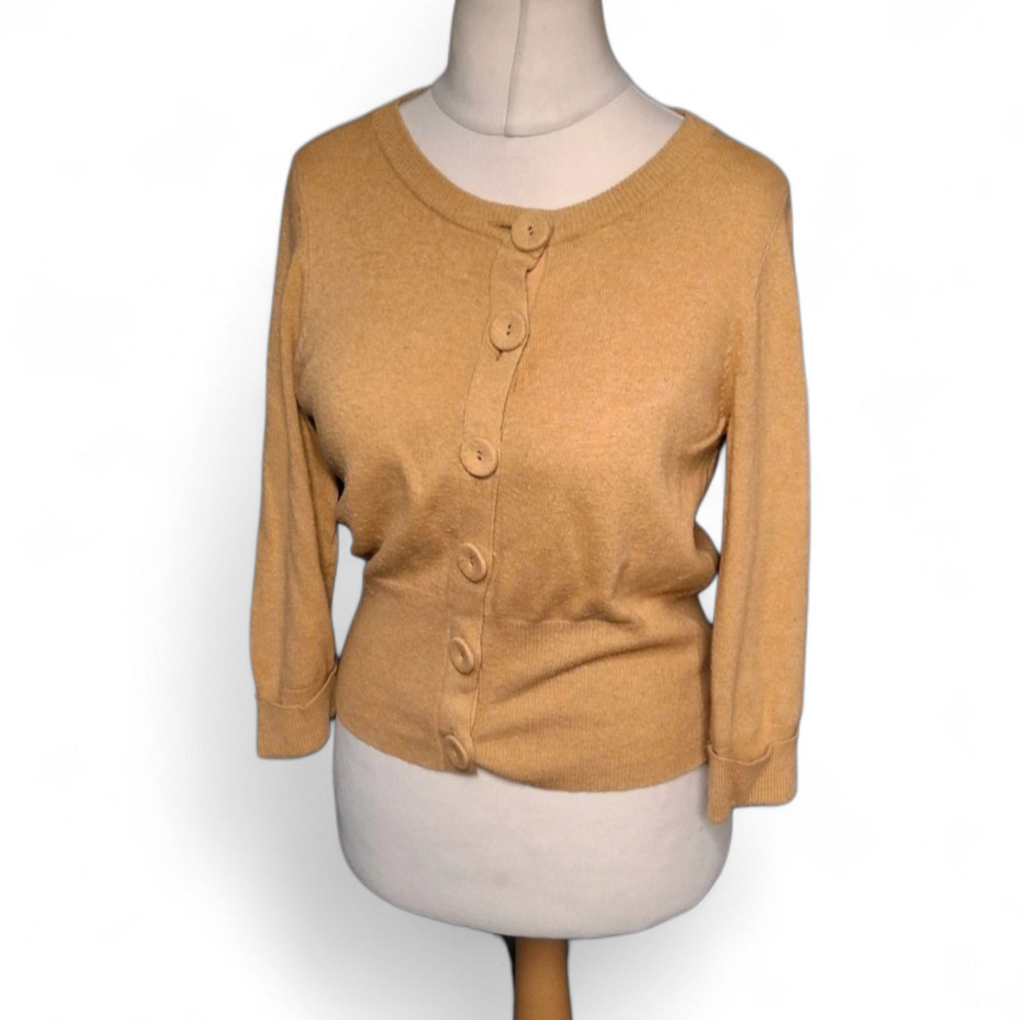 Monsoon Mustard Yellow Cropped Cardigan – Cashmere Angora Blend UK size 10/12 Cosy & Cute