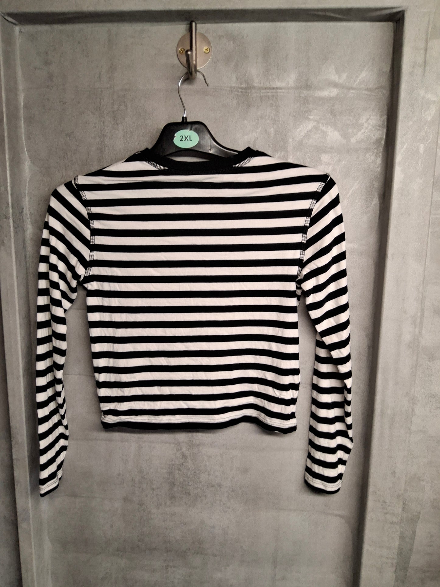Nutmeg Black & White Striped T-Shirt – Girls 10–11 Years – 100% Cotton – Long Sleeve