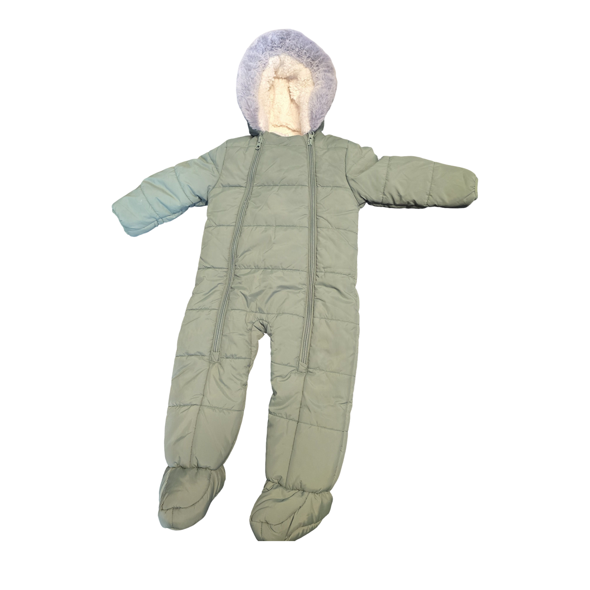 George Boys Khaki Green Fleece-Lined Snowsuit – Hooded – 6-9 Months