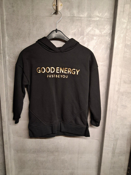 George Black Hoodie with Gold "Good Energy" Print – Girls 7–8 Years – Cotton/Polyester