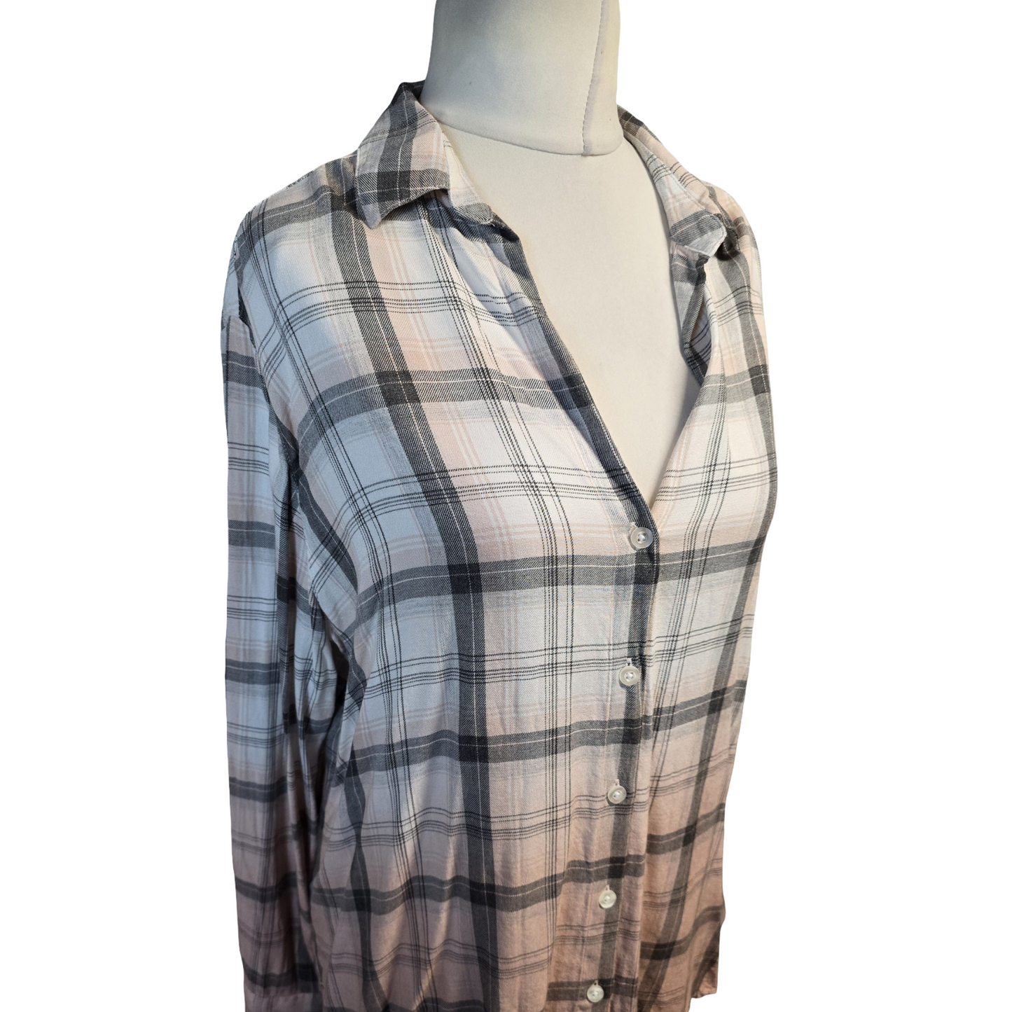 Next Coral & Cream Checked Ombre Oversized Shirt Size 14