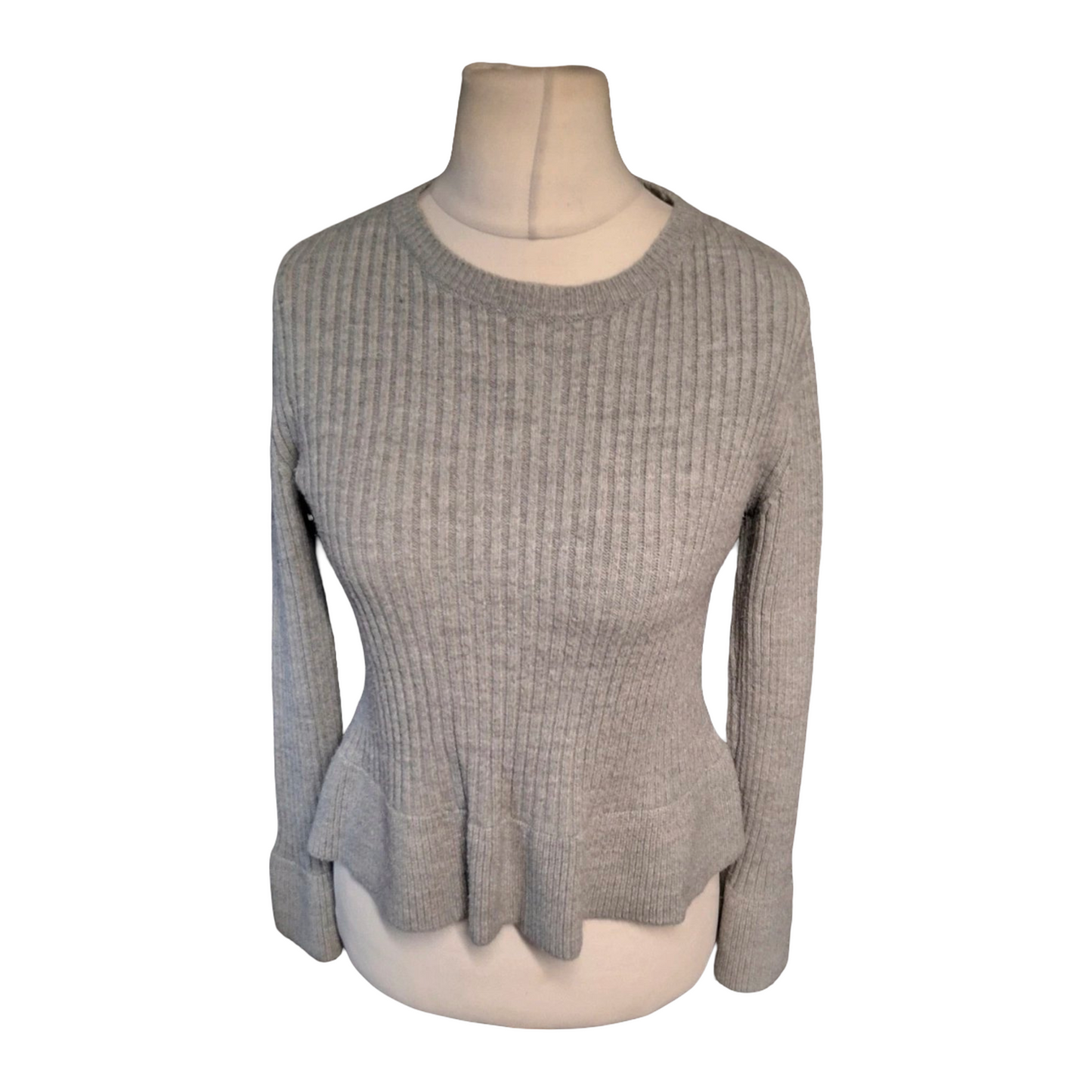 M&S Grey Peplum Knit Jumper – Size 10 – Flared Sleeves
