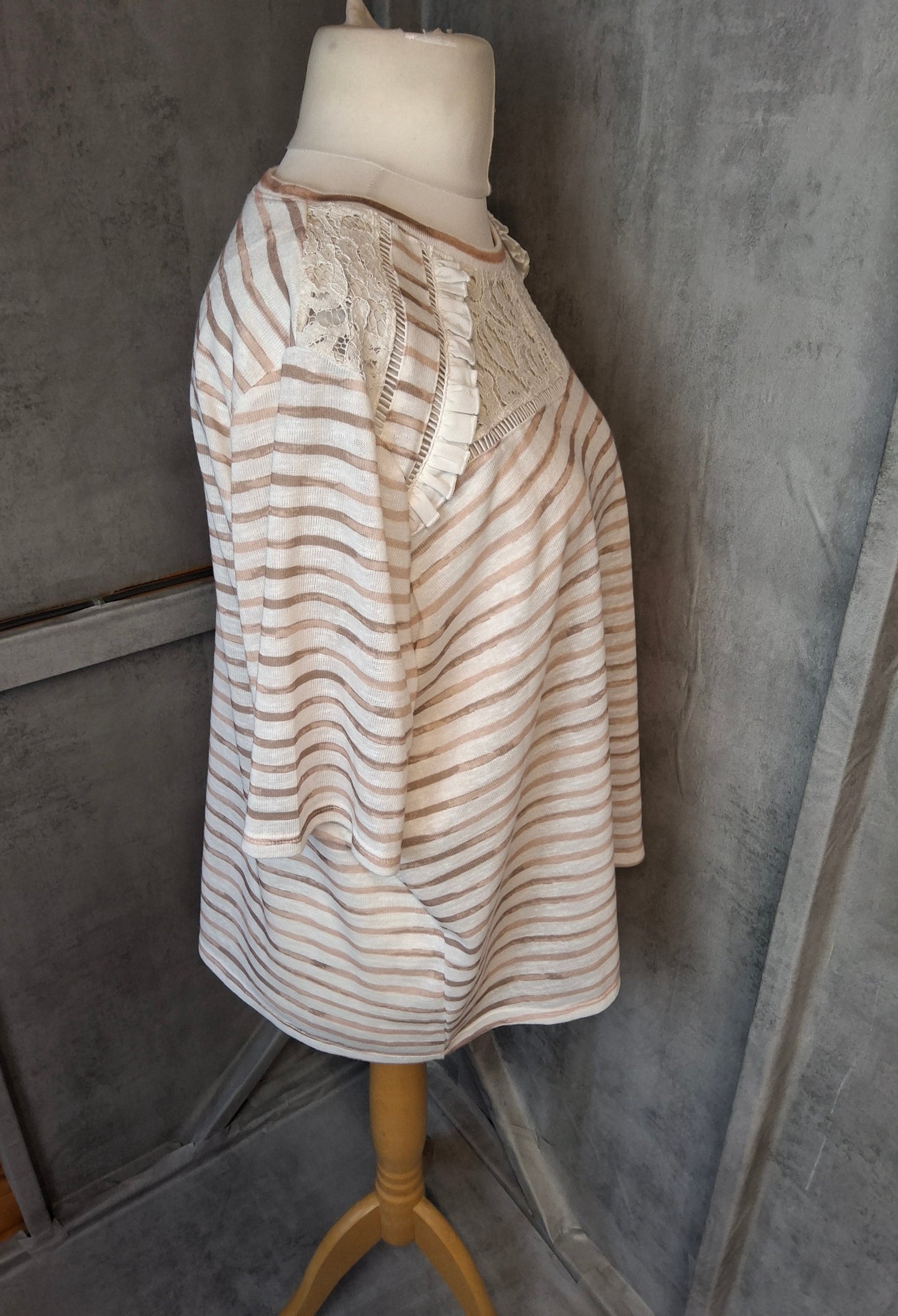 Per Una Stripe Lace Trim T-Shirt Size 22 | Plus Size Casual Cotton Blend Top