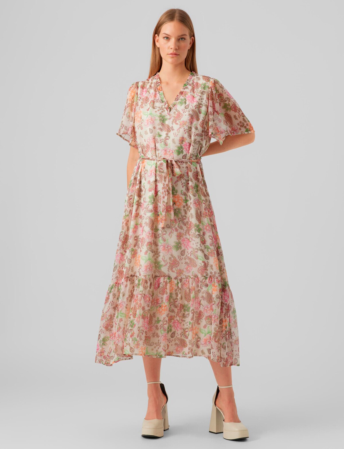 Vero Moda Floral Midi/Long Dress – Size L (UK 16 Approx) – BNWT – 100% Polyester