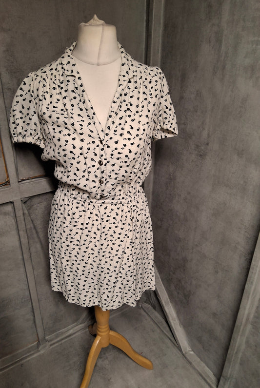 Topshop Floral Mini Shirt Dress – Size 12 – White & Black – 100% Viscose