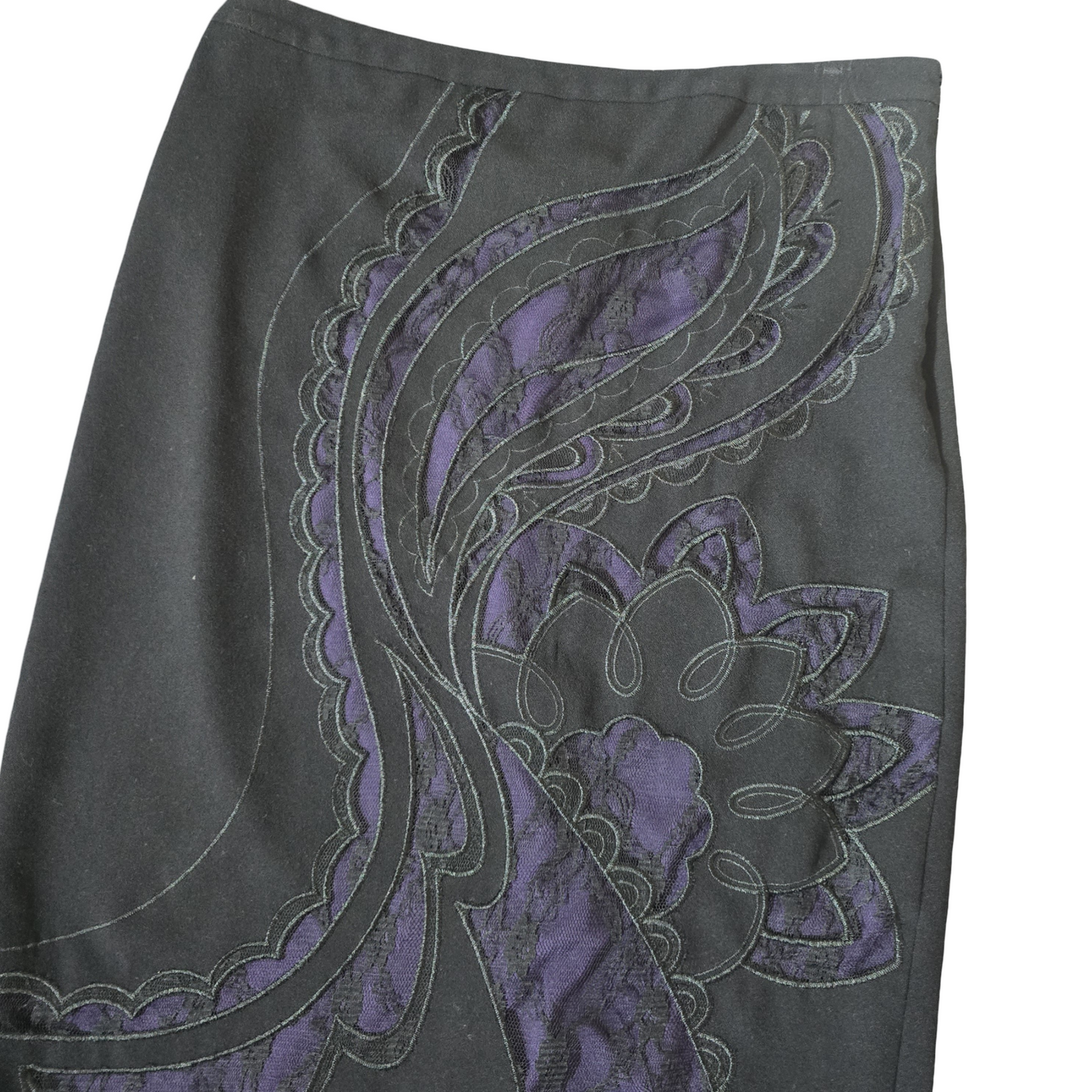 Per Una Black & Purple Lace A-Line Skirt – Size 12 – NWT RRP £45