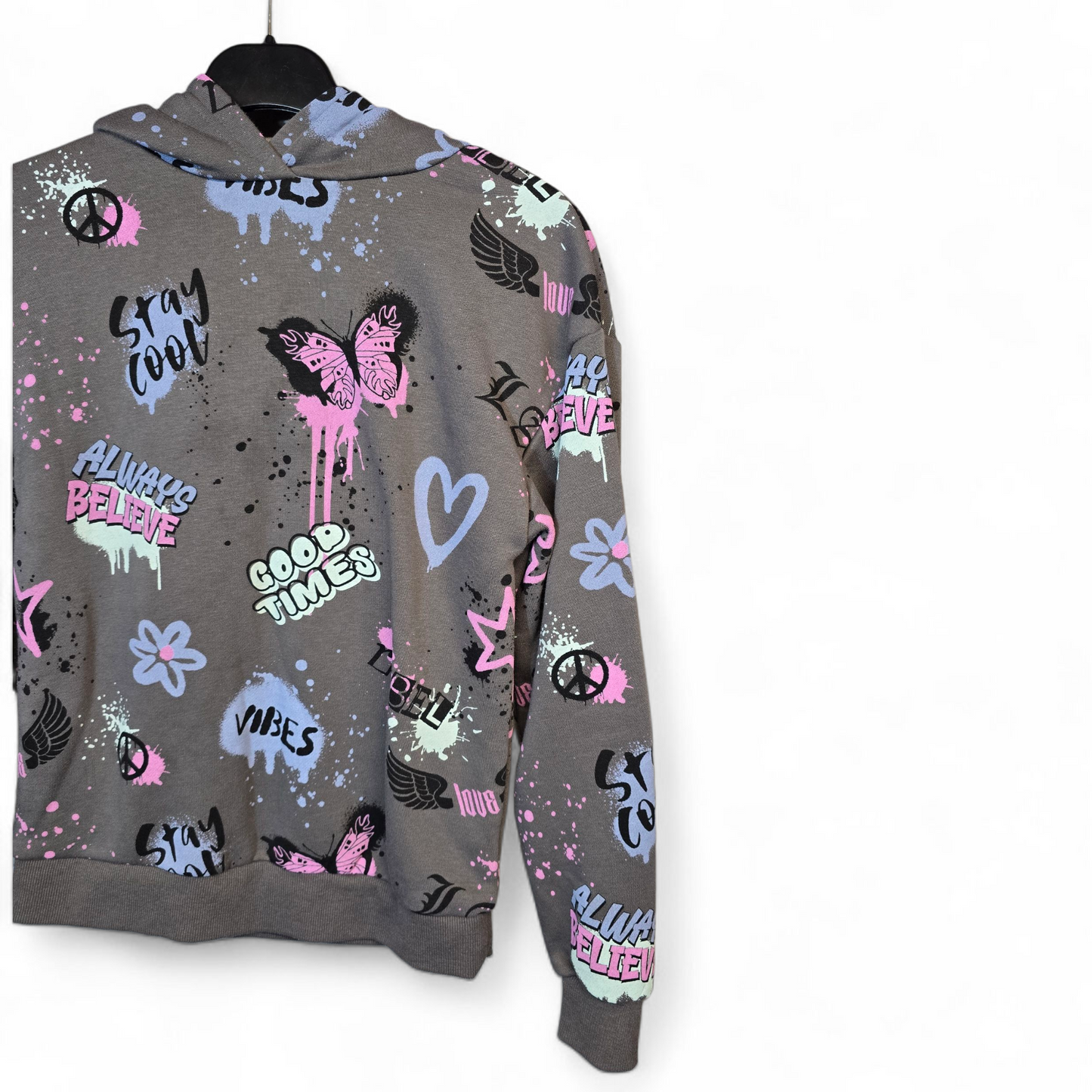 Primark Grey Graffiti Style Hoodie – Girls 10-11 Years