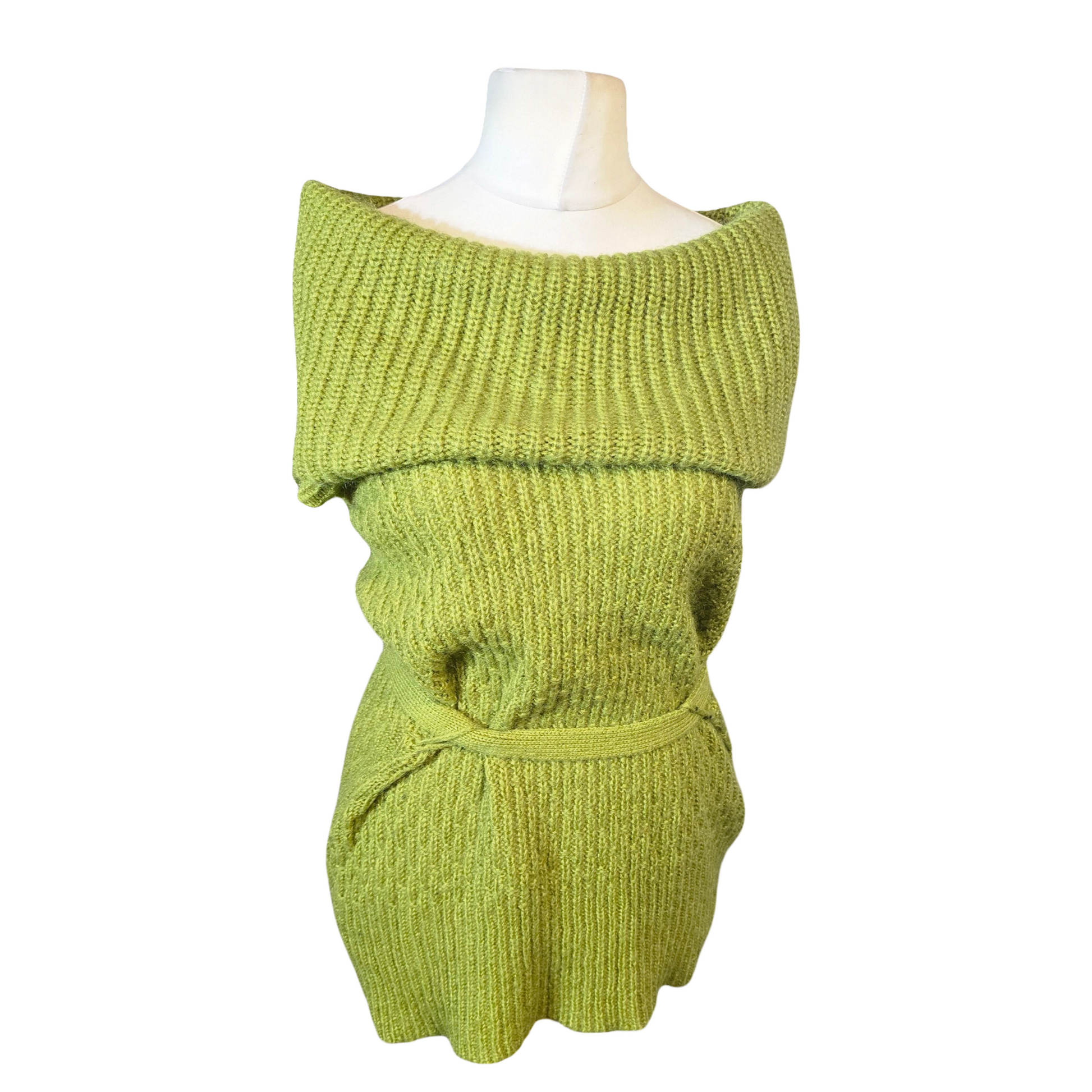Wallis Green Off-Shoulder Knitted Jumper with Belt – Size 10