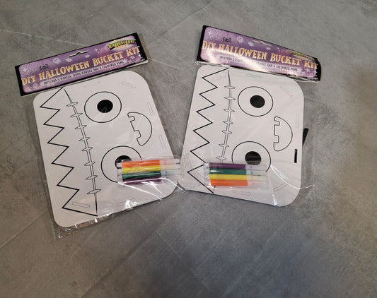 🎃 2x DIY Colour Your Own Halloween Buckets – Craft Kit with Pens – NWT