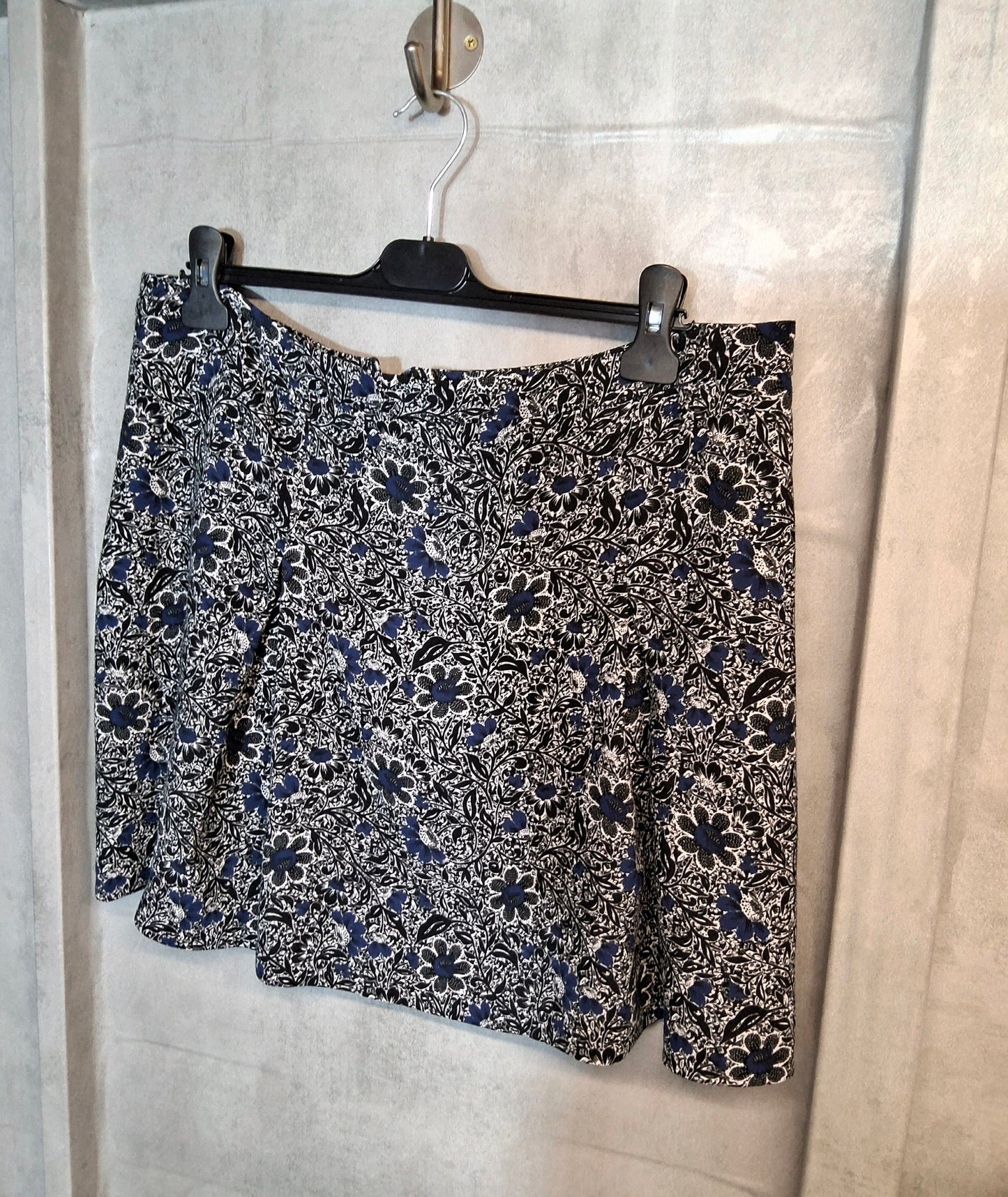 Next Black & Blue Floral Mini Skirt Size 16 – Lightweight, Back Zip, 100% Polyester, Unlined