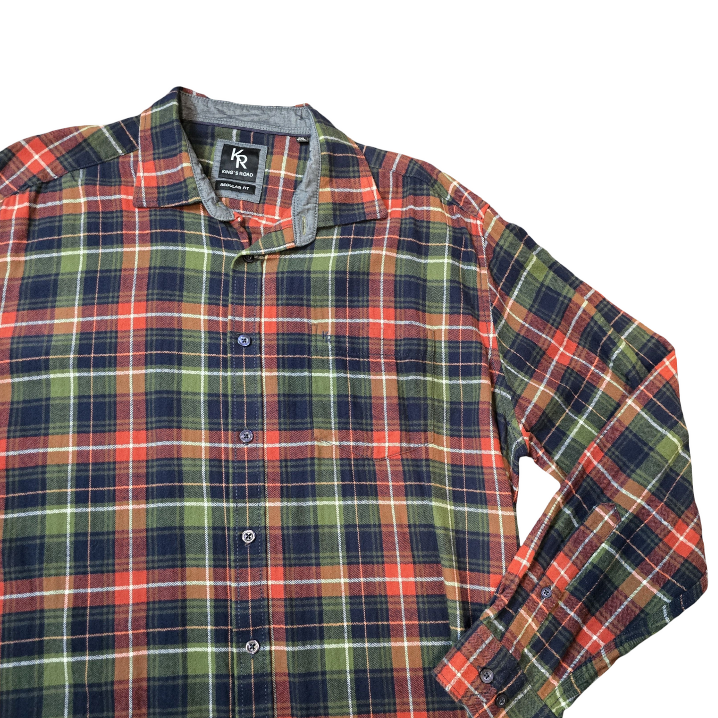 King’s Road Navy, Red & Green Checked Shirt – Men’s 2XL – 100% Cotton