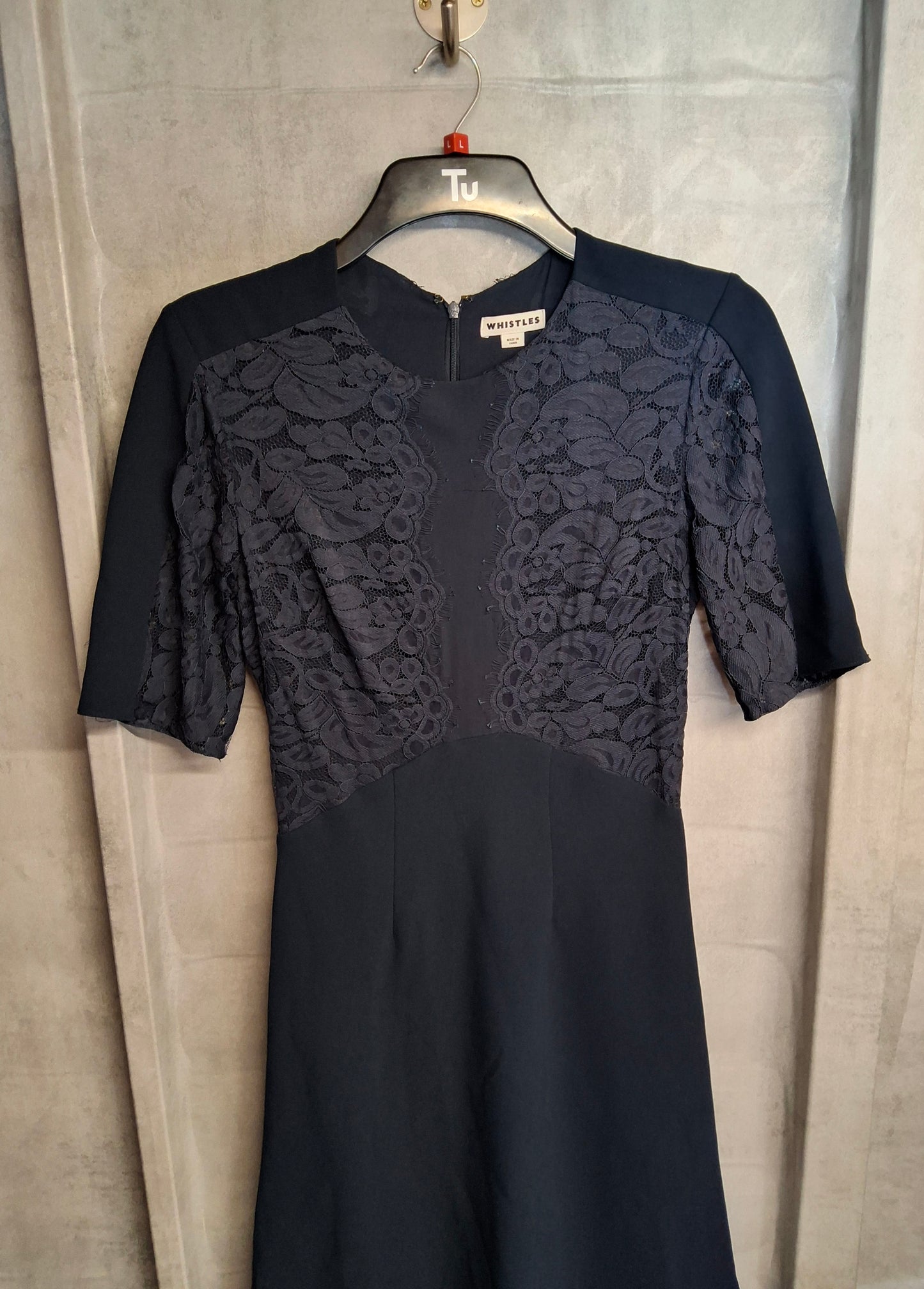 Whistles Navy Lace Fit & Flare Midi Dress – Size 10