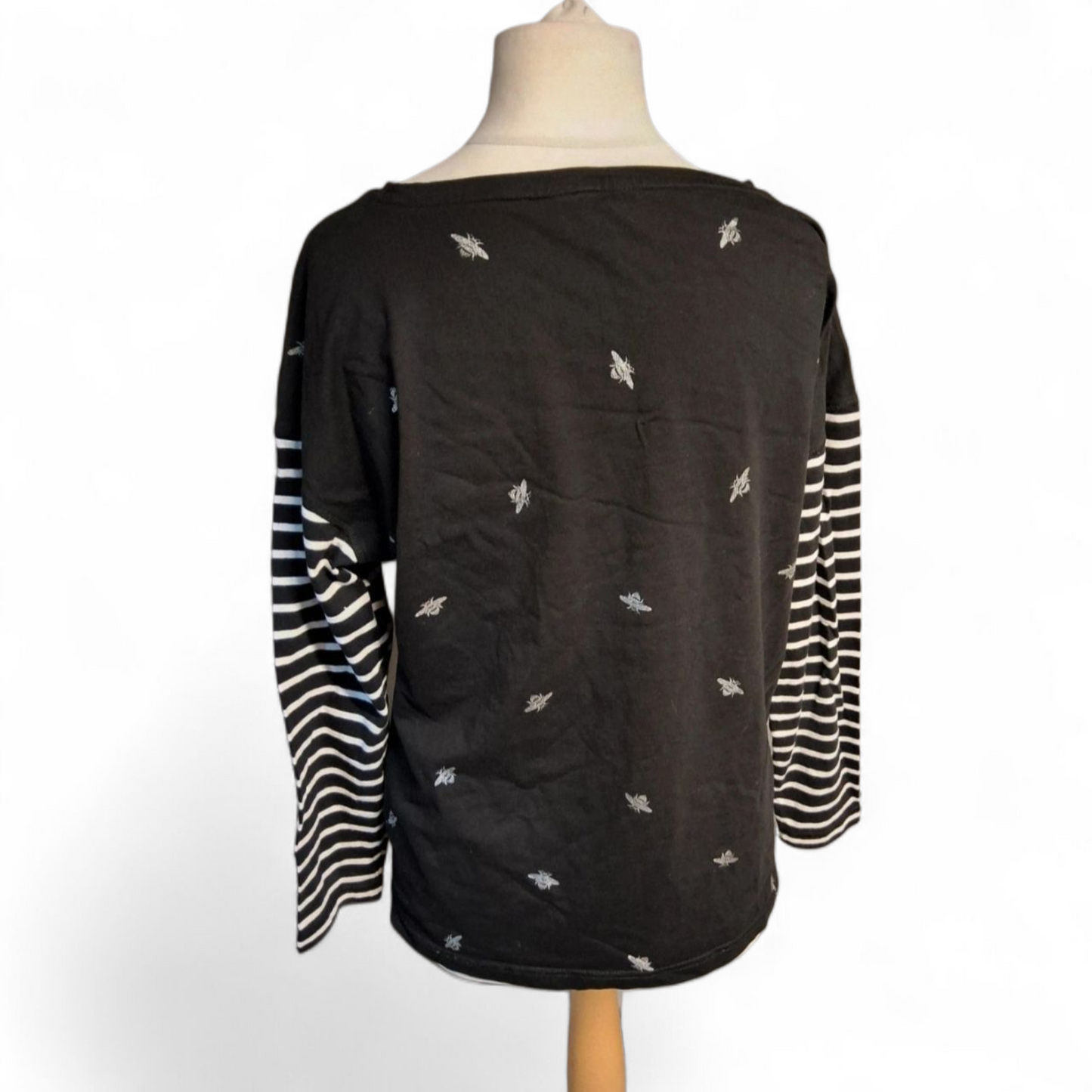 Joules Black Long Sleeve Bee Print T-Shirt – Size 12 – 100% Cotton
