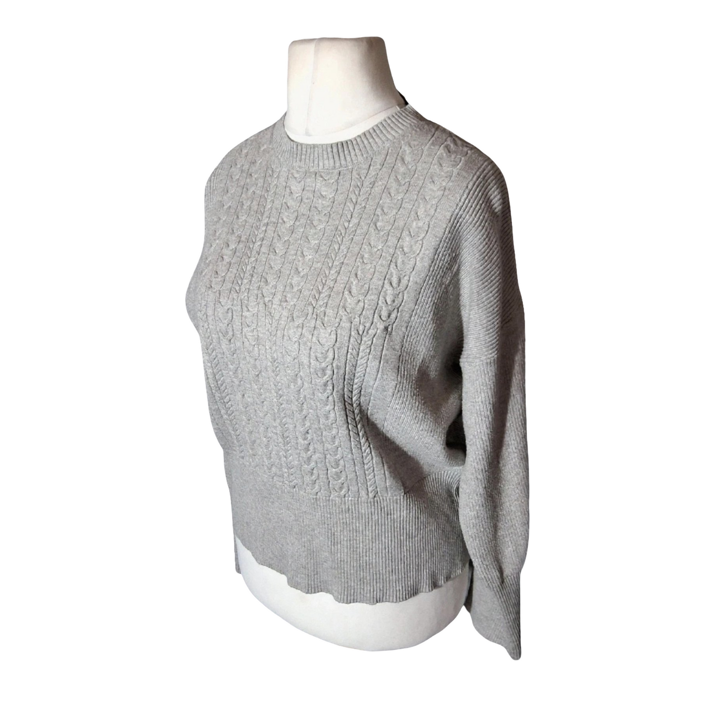 M&S Grey Cable Knit Jumper – Size M (size 10/12) – Viscose Blend