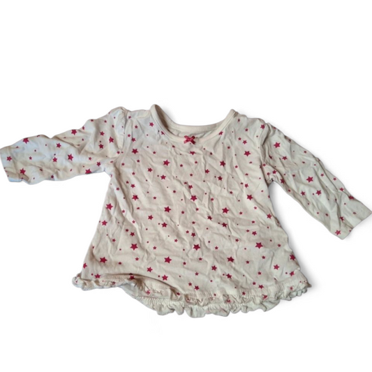 George Girls White & Pink Star Print Long Sleeve T-Shirt – 3–6 Months – 100% Cotton