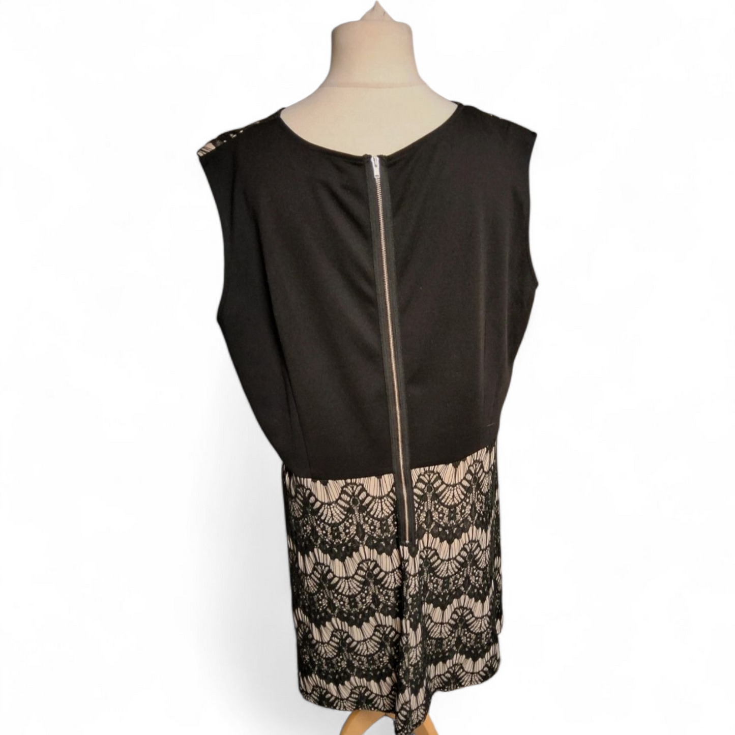 Simply Be Black & Nude Lace Midi Dress – Size 24 – Sleeveless Elegant Style