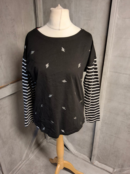 Joules Black Long Sleeve Bee Print T-Shirt – Size 12 – 100% Cotton 🐝
