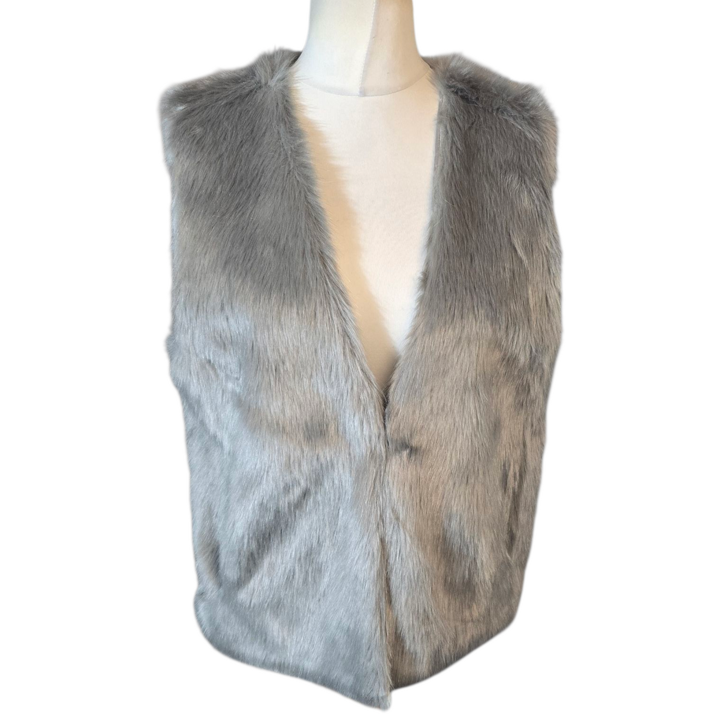 Oasis Grey Faux Fur Gilet – Size L (12/14) – Soft Faux Fur Waistcoat with Pockets