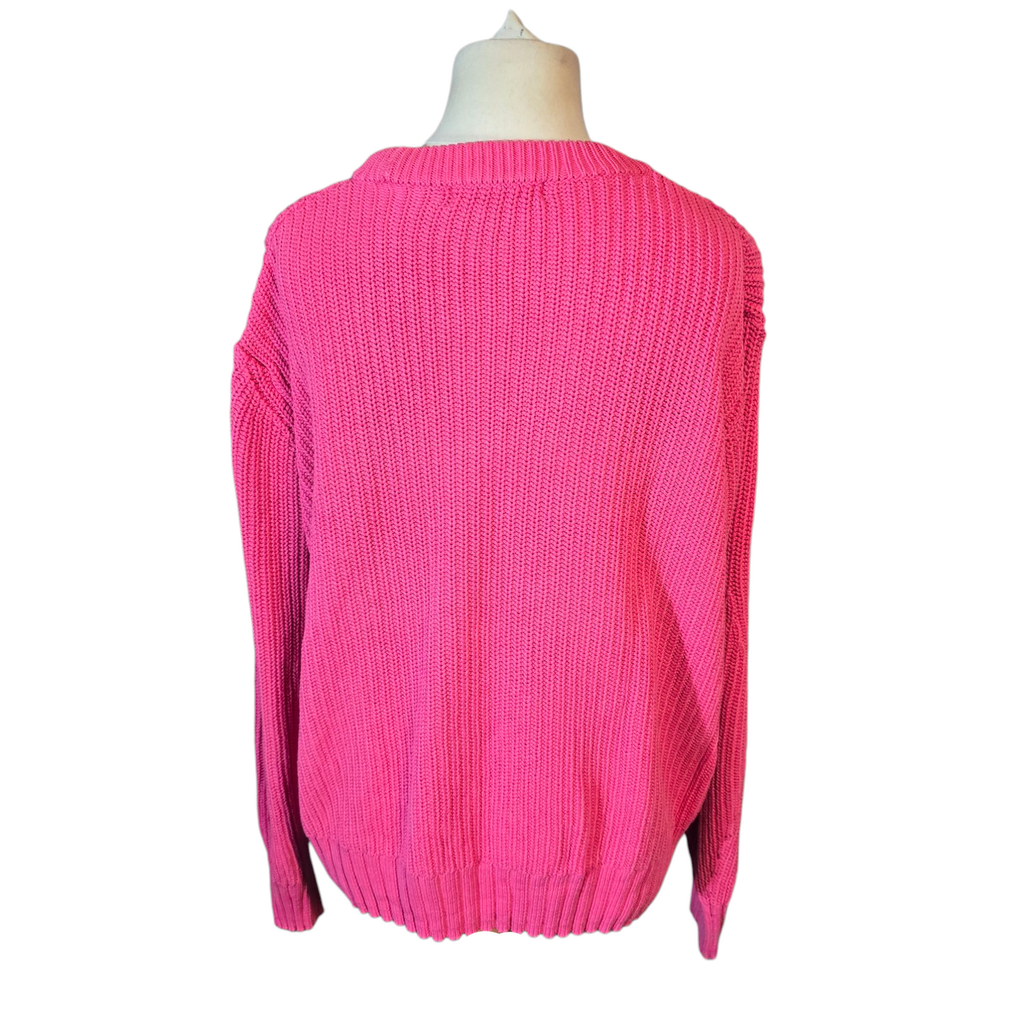 Marks & Spencer Bright Pink 100% Cotton Knit Jumper – Size L (UK size 14/16)