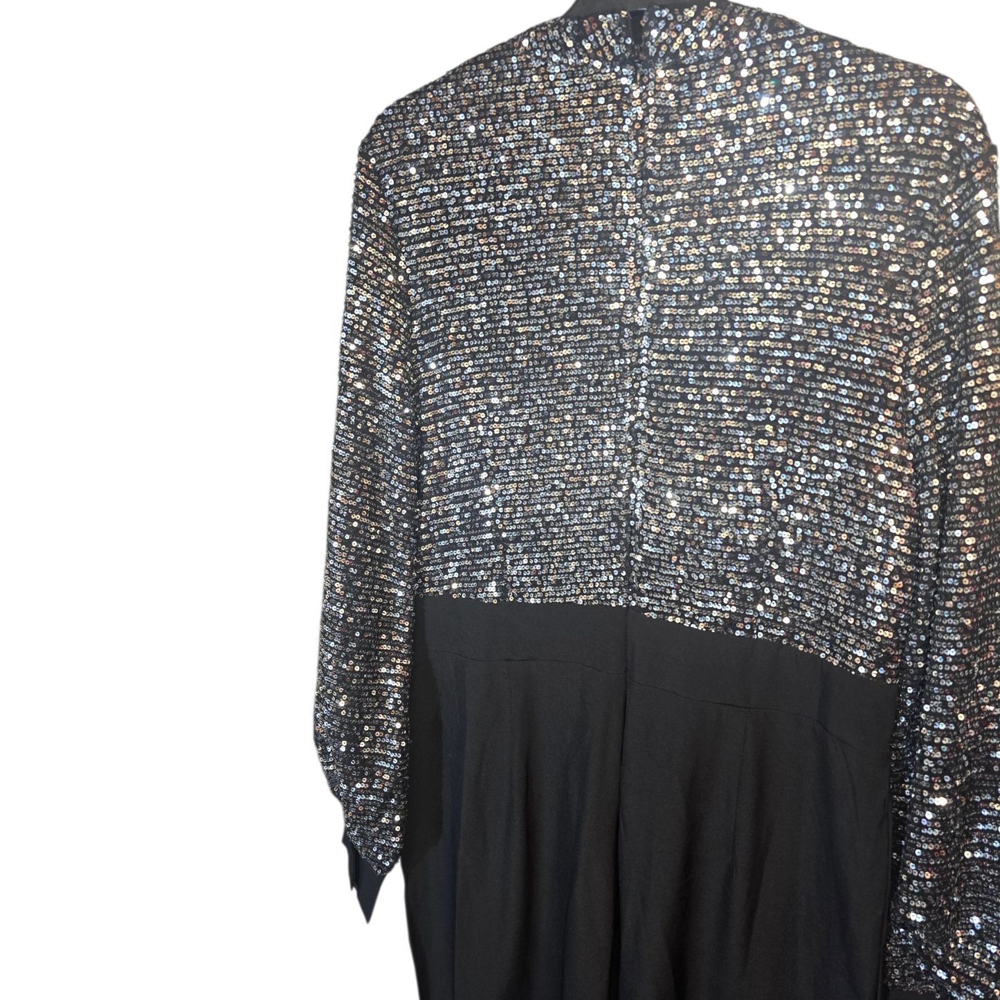 Silver Sequin & Black Long Sleeve Jumpsuit – Size M (size 10/12) – Choker Neck & Flared Leg