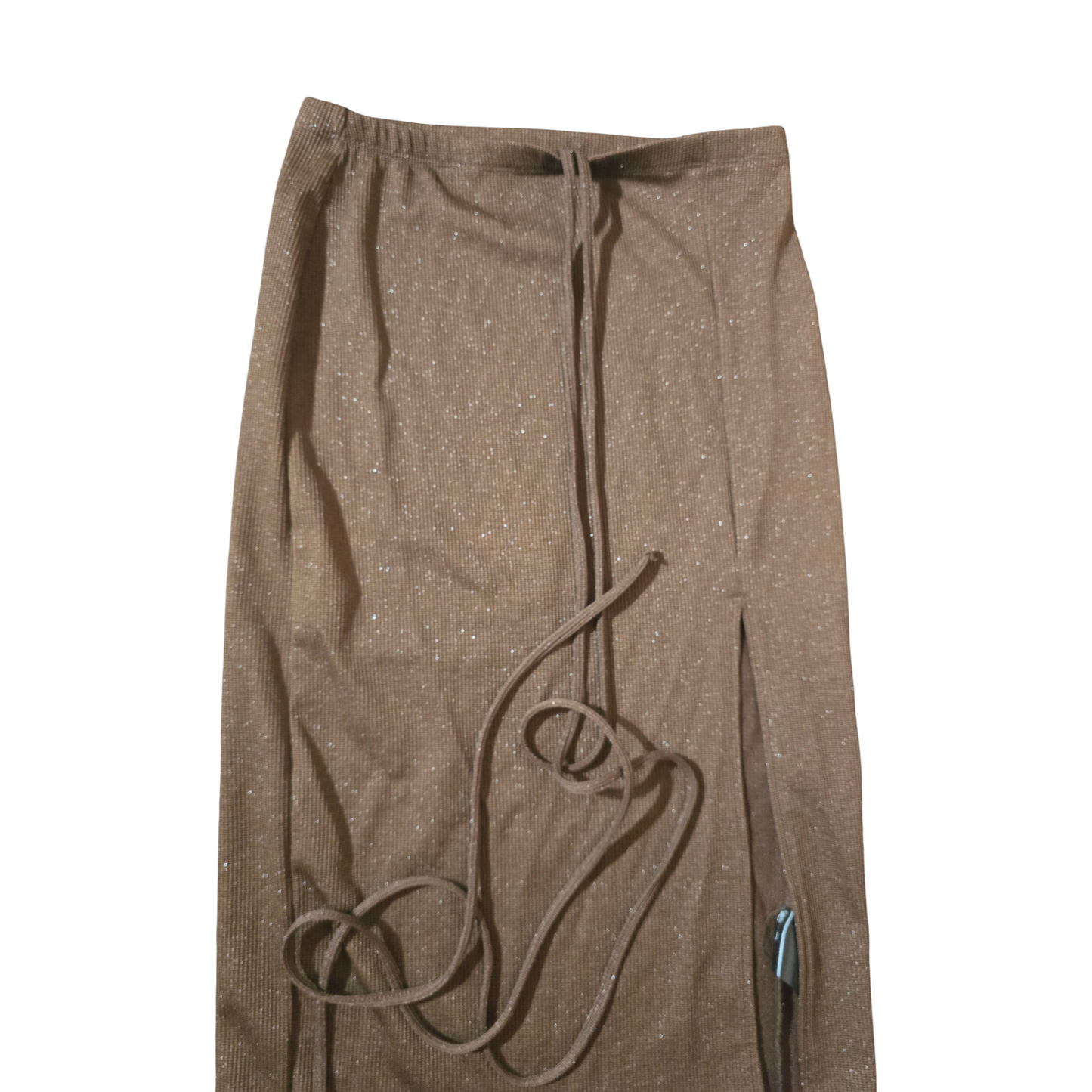 H&M Brown Glitter Bodycon Skirt – Size 8, Knee Length with Tie Detail