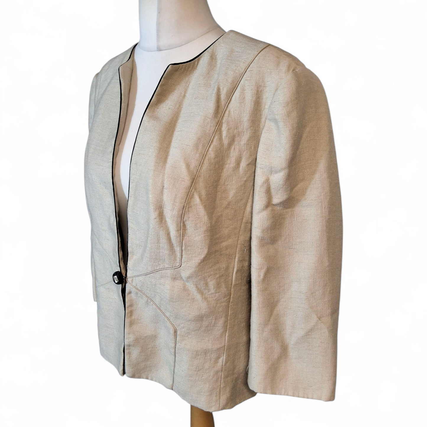 Jacques Vert Ivory Champagne Cream Blazer – Size 18, 3/4 Sleeve