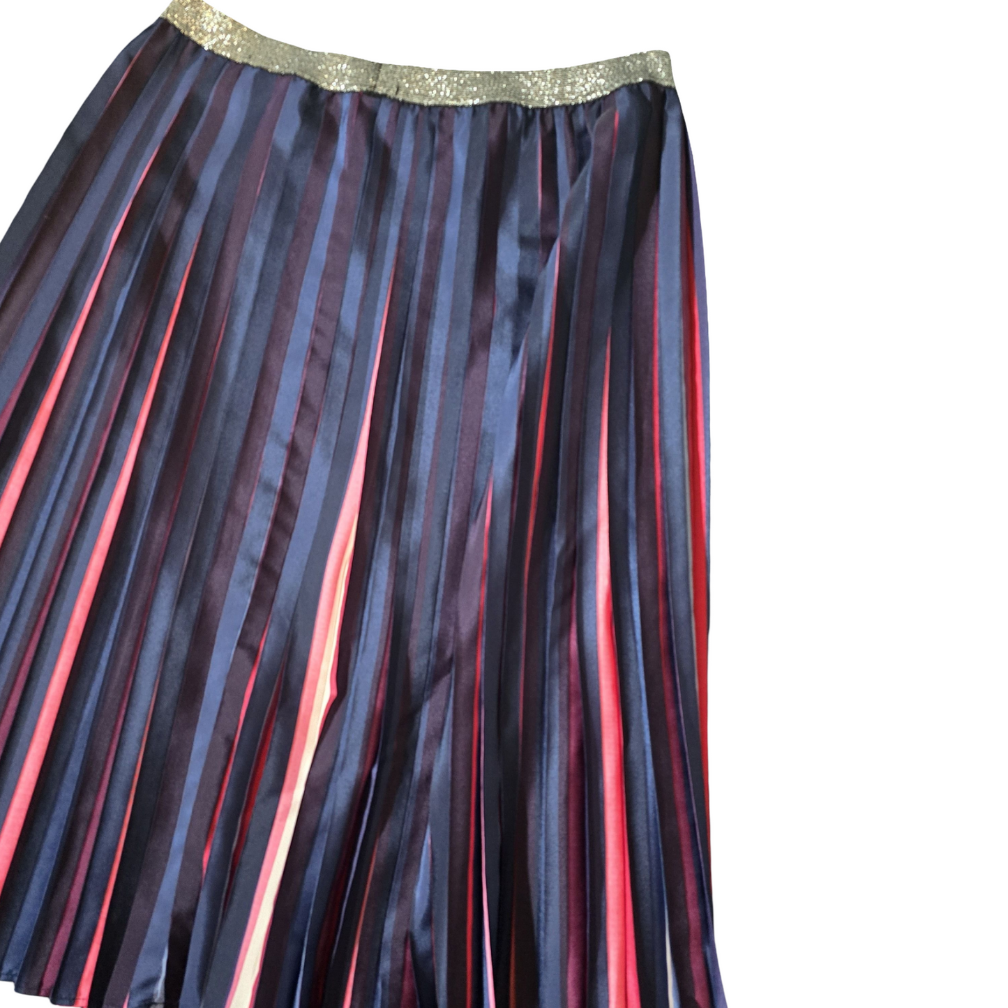 Cath Kidston 25th Anniversary Pleated Midi Skirt – Blue/Red/Pink Glitter Waist – Size 12
