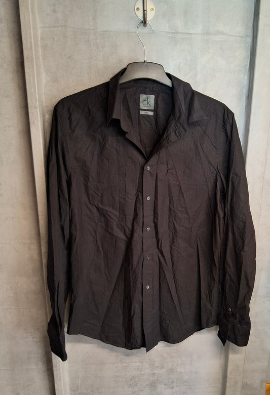 Calvin Klein Black & Burgundy Pinstripe Slim Fit Shirt – Men’s XL – 100% Cotton